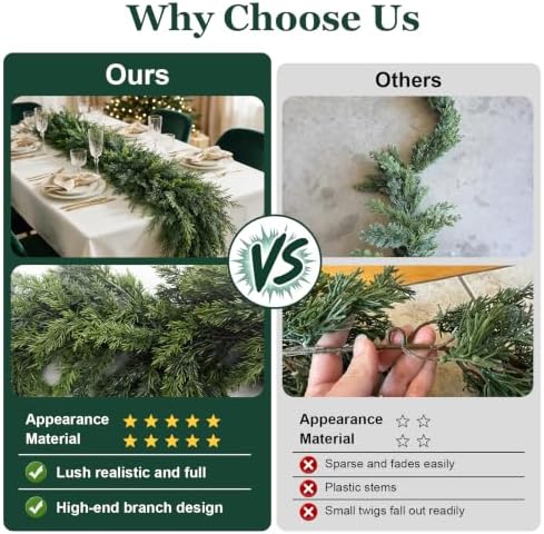 9FT Christmas Cedar Garland,Real Touch Soft Greenery Christmas Decorations - Image 2