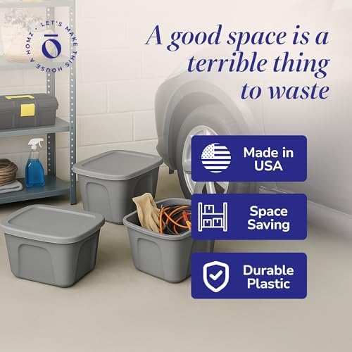 HOMZ 4-Pack Durable Molded Bin, Plastic Storage Containers w/Lids, 10 Gallon, Silver - Stackable Organizer Totes and Boxes for Bedroom, Kitchen, and Garage Organization - Image 5