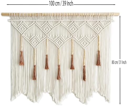 Youngeast Large Macrame Wall Hanging Boho Woven Tapestry Bohemian Macrame Wall Decor Handmade Tassel Tapestry Home Decoration for Bedroom Living Room 39"X31" (Wood Dowels Not Included) (Beige) - Image 5