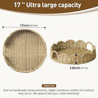 Wicker Tray, Handwoven Woven Tray with Handles and Scalloped Edge, Round Wicker Basket for Home Decor and Organizing, 16.9" L x 16.9" W x 3.5" H - Image 3