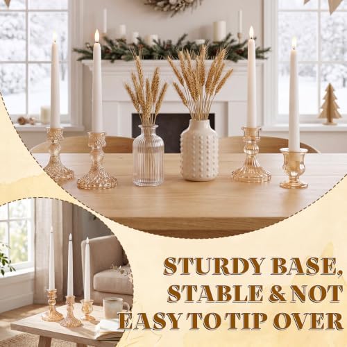 Mumufy 12-piece Amber Glass Candle Holders with Flameless Taper Candles - Image 5
