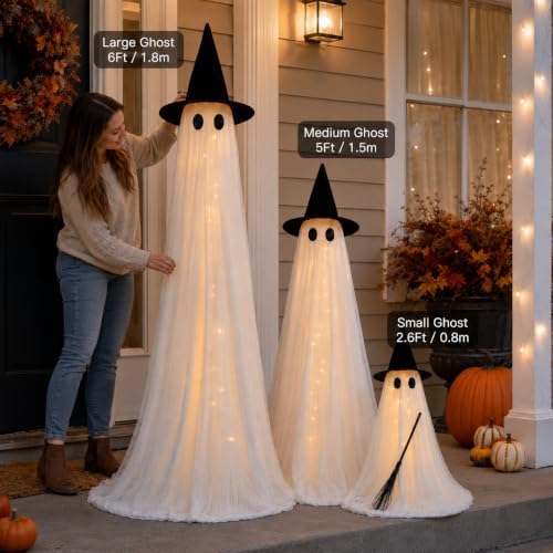 Halloween Decorations Outdoor 3 Pack Lighted Ghost-Family with Timer Remote - Image 2