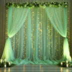 20x10ft Olive Green Tulle Backdrop Curtain with Lights String for Parites, Sheer Backdrop Curtains for Wedding Baby Shower Birthday Party Photo Shoot Decorations by Partisky