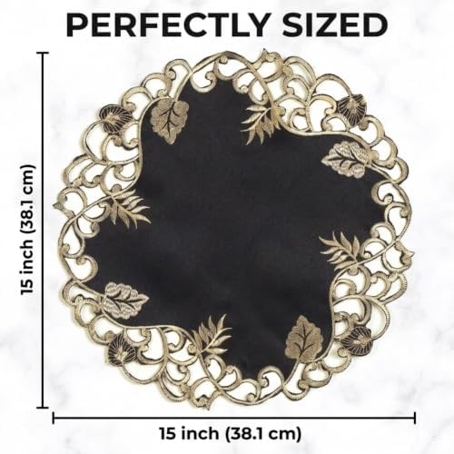 Decozen Set of 8 Doilies for Table, Lace Doilies - Rustic, Crochet, Farmhouse, Kitchen, Dining Table Centerpiece Decor - Round Christmas Placemats - 15 inch Gold Black, The Tarantino Collection - Image 7