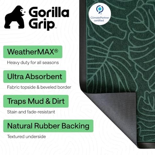 GORILLA GRIP WeatherMAX Door Mat, Indoor Outdoor Use, 72x24, Green Palm - Image 2