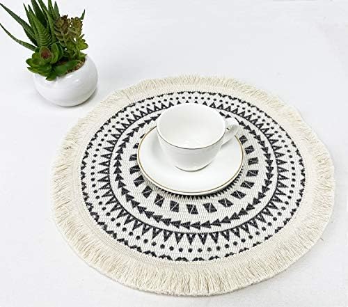 Fennco Styles Boho Geometric Fringe Decorative Cotton Placemats 13-inch Round, Set of 4 - Grey Heat Resistant Insulation Table Mats for Home Decor, Dining Table, Banquets and Special Events - Image 5