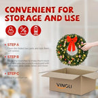 VINGLI 30 Inch Christmas Wreath Prelit Front Door Battery LED Decor - Image 4