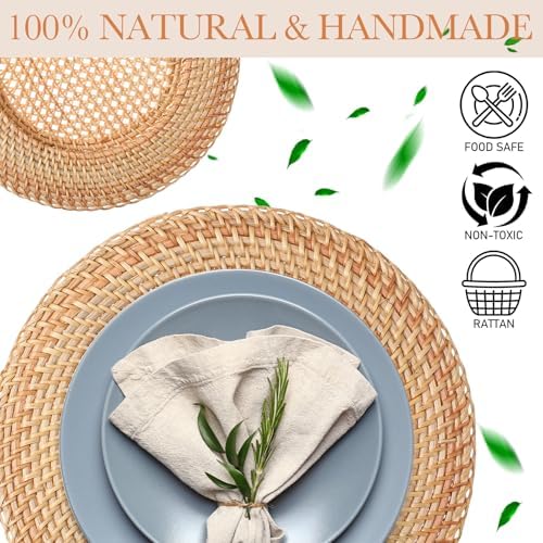 4 Pack Woven Round Rattan Chargers 13 Inch, Natural - Image 5