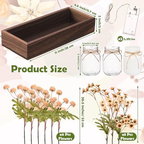 Suncalla 3 Pcs Khaki Fake Kiku Flowers Mason Jar Table Centerpiece - Image 2