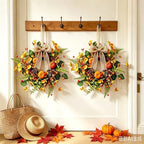 6 PCS Mini Fall Wreaths for Kitchen Cabinets Small Fall Hanging Wreath with Pumpkins Pinecones Berries Eucalyptus Thanksgiving Wreath for Front Door Window Cabinet Farmhouse Decor - Image 5