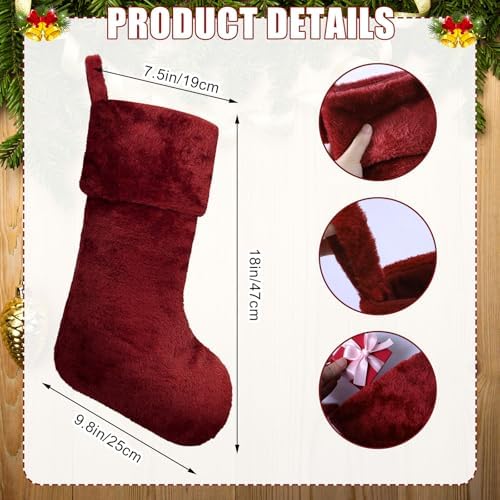 12 Pcs Christmas Stocking 18" Plush,Burgundy - Image 2