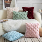 Yaertun Set of 2 Decorative Throw Pillow Covers Thick Plush Wool Throw Pillows Super Soft Luxury Faux Rabbit Fur Velvet Cushion Covers for Couch Sofa Bed Living Room 26x26 Inch Light Blue - Image 6