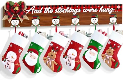 Christmas Stocking Holder Christmas Stocking Hangers for Wall Mantel Fireplace Collapsible And The Stockings were Hung Hanging Sign with 6 Hangers Christmas Stocking Hooks Xmas Party Decor 28.4 Inch by Asoulin