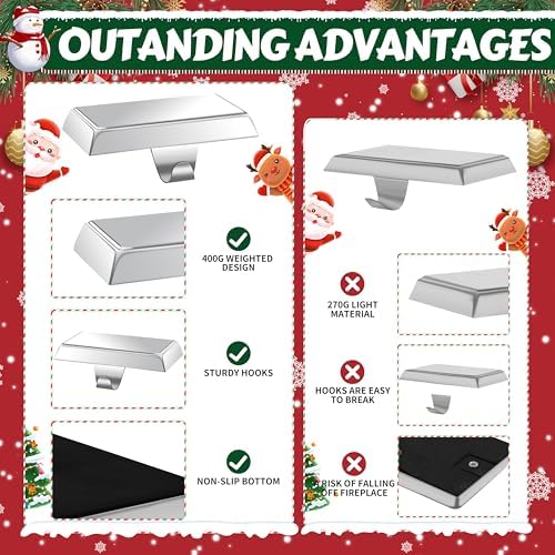 OCTERIC 6 Pcs Silver Christmas Metal Stocking Holders for Mantle, Heavy Duty Stocking Hangers Stocking Hook Xmas Ornaments for Counter Tables Window Fireplace Mantle Decoration - Image 3