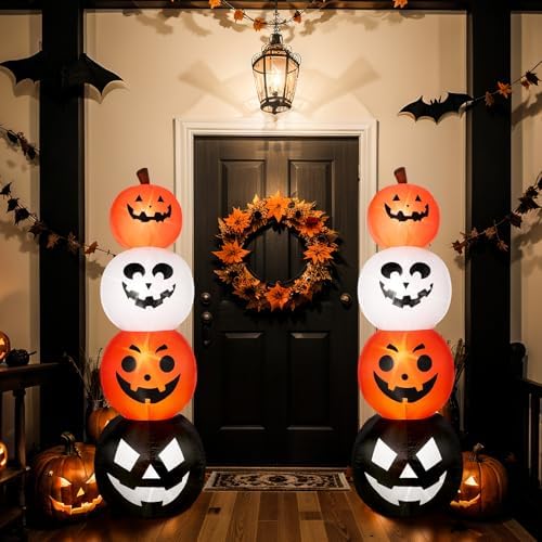 Fourluoo 2 Pcs 4.6 ft Halloween Inflatable Pumpkin Light up Yard Decor - Image 6