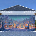 Christmas Garage Door Banner 7x16FT Winter Village Scene, Large Snowy Town Garage Door Cover, Outdoor Xmas Decoration Backdrop for Yard, Driveway & Holiday Parties - Image 2
