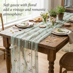 3 Pcs Wildflower Table Runner 118 x 27.5 Inches Spring Summer Floral Tulle Runner for Wedding Party Dining Decor, Light Pink White Sage Green Polyester Lace Runner - Image 4