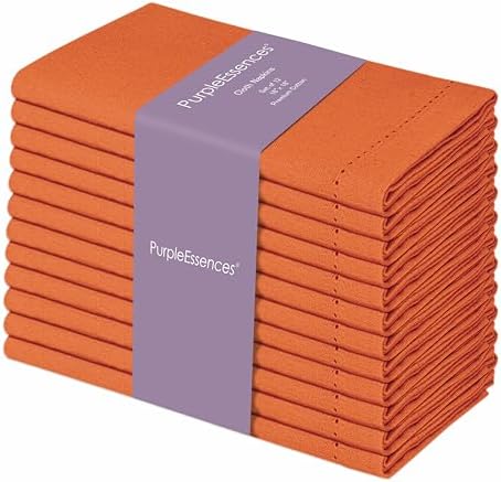 PurpleEssences Hemstitch Cloth Napkins 18x18 in Set of 12 - Orange by PurpleEssences