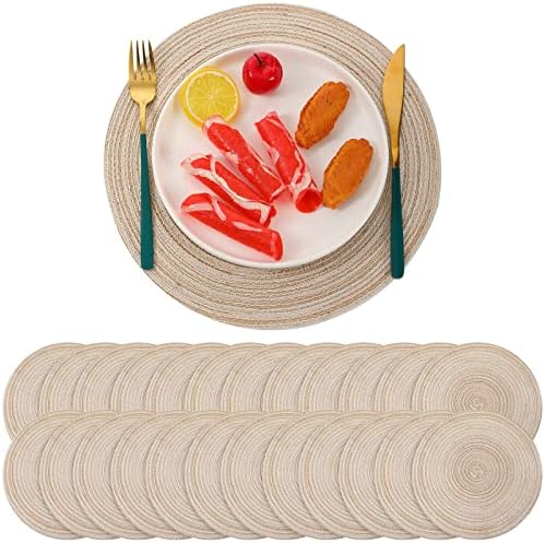Buryeah 48 Pieces 13 Inch Christmas Round Placemats Circle Woven Place Mats Boho Decor Dining Table Mats Table Scape Hosting Friends for Wedding Birthday Dinner Parties (Beige) by Buryeah