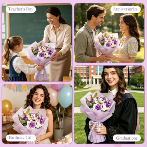 Crochet Flower Bouquet, Purple Handmade Knitted Flowers with Card - Image 6