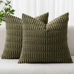 MIULEE Euro Sham Corduroy Decorative Throw Pillow Covers 24x24 Olive Green by MIULEE