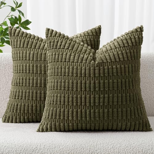 MIULEE Euro Sham Corduroy Decorative Throw Pillow Covers 24x24 Olive Green by MIULEE