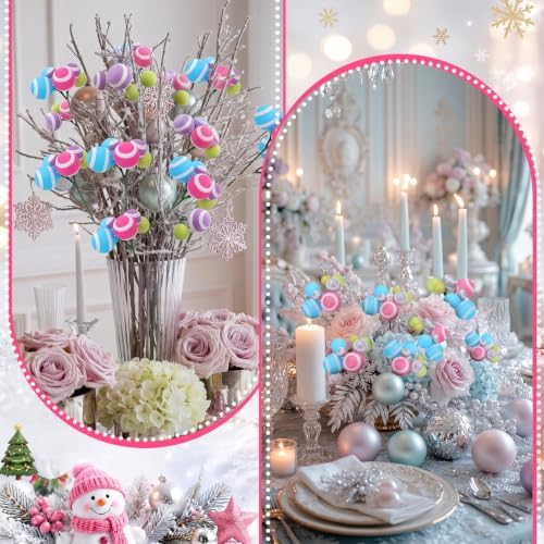 Daifunli 8 Pcs Candy Christmas Tree Picks 7.87 Inch Candy Land Christmas Balls Ornaments Xmas Hanging Decorations for Xmas Tree Topper DIY Wreath Holiday Floral Vase Fillers Crafts Home Decor - Image 4