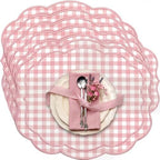 Breling 6 Set Gingham Placemat 17" x 13" Cotton Linen Placemat, Pink by Breling