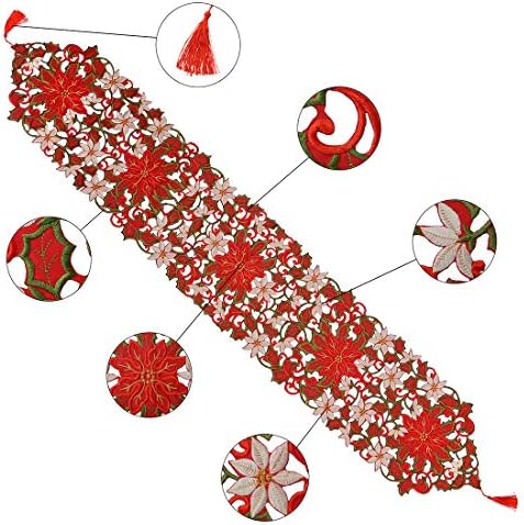 Simhomsen Large Embroidered Christmas Holiday Poinsettia Table Runners 13 × 108 Inch - Image 2