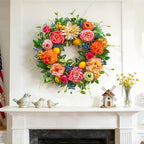 Spring Wreaths for Front Door Outside,24 Inch Summer Wreath with Peony, Dahlia, Hydrangea, Faux Lemons, Berries and Greenery, Colorful Spring Door Wreath for Outdoor Decor - Image 5