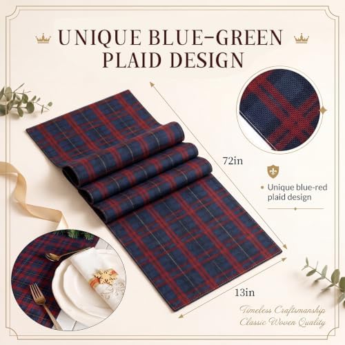 Fanfanwin 6 Pcs Tartan Plaid Table Runner 72x13 Inch Plaid Vintage Decoration, Table Runner for Home Dining Room Kitchen Decor Birthday Party Rustic Farmhouse Christmas Holiday Decor (Blue and Red) - Image 4