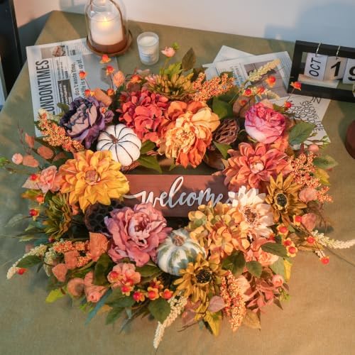 Fall Wreaths for Front Door 24 Inch Autumn Wreath Thanksgiving Door Decor - Image 3