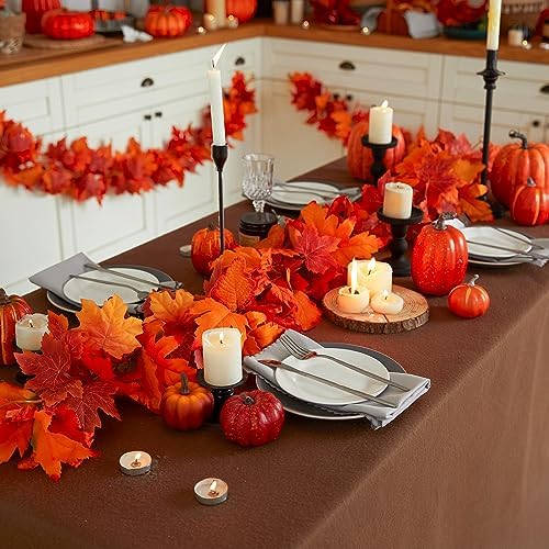 PARTY JOY 6PCS Orange Leaf Garland, 5.6Ft Halloween Garland Artificial Maple Leaf Autumn Hanging Fall Vines Thanksgiving Decorations Fall Decor - Image 5