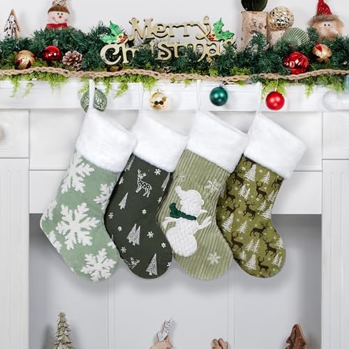 LUBOT Set of 4 Pack Christmas Stockings Applique Sequin Embroidery Craft Mix Plush Classic Rustic Large Family Xmas Stocking Set Fireplace Hanging Holiday Decor by LUBOT