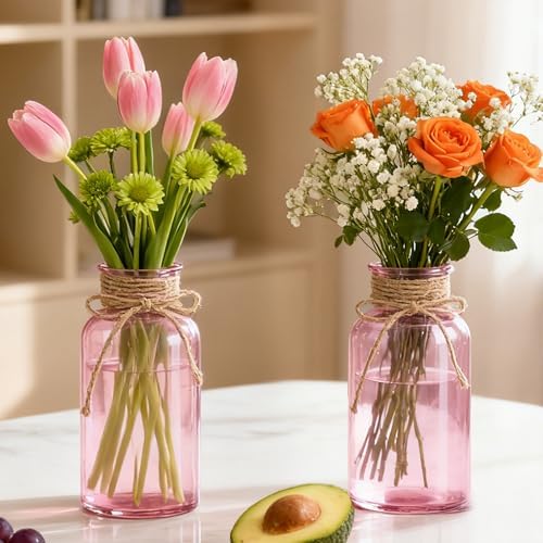 12 Pack Mason Jar Vases for Centerpieces, Pink Glass Flower Vase - Image 4