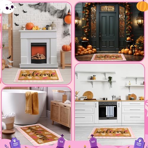 Tinideya 2 Pcs Pink Halloween Welcome Doormat 23x35 in Layered - Image 6
