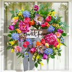 Pinkpuii Spring Wreaths for Front Door Outside– 24 Inch Spring Door Wreath with Pink Peonies, Roses,Blue Hydrangeas&Yellow Tulips,Colorful Welcome Summer Wreaths for Front Door Porch & Entryway Decor - Image 6