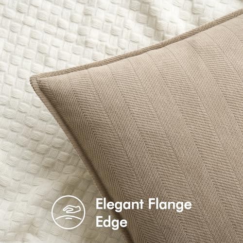 MIULEE Pack of 2 Khaki Euro Shams Chenille Pillow Covers 22x22 Inch - Image 2