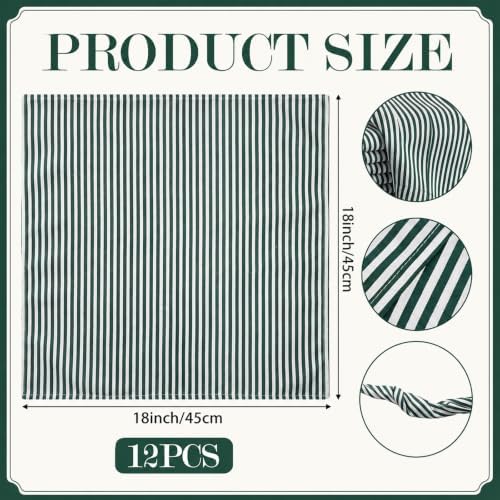 Mindsoft Set of 12 Christmas Green Striped Linen Cotton Napkin 18" x 18" - Image 2