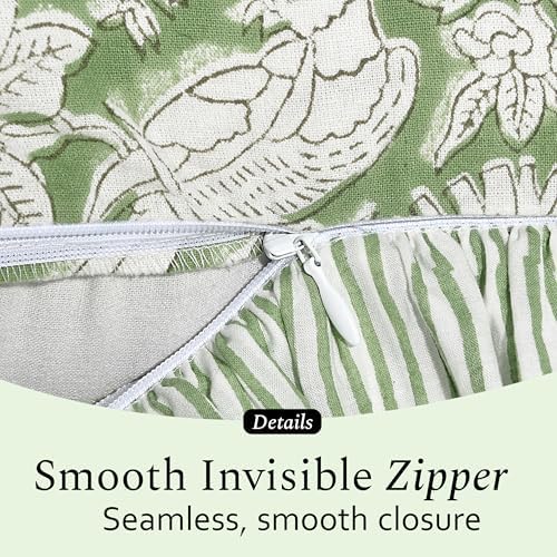 CPC Olive Green Ruffle Throw Pillow Covers for Couch, 18x18 Inch Cotton Stripe Ruffle Couch Pillows for Living Room, Hidden 14 Inch Zipper Boho Pillow Case or Cute Outdoor Pillows - Image 7