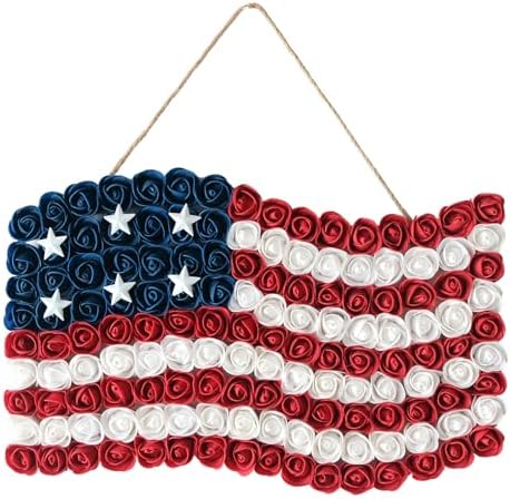 Idyllic 4th of July Wreath Patriotic Independence Day Wreath for Front Door, 17 * 11Inch Window Wall Patio Decoration Memorial Day Americana with Red White and Blue American Flag by idyllic