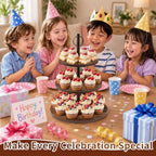 Cupcake Stand, 3 Tier Wood Cake Stands Rustic Cupcake Tower, Round Tiered Tray Stand for Dessert Table Display, Industrial Wooden Serving Stand Wedding, Graduation and Baby Shower (Zhong 2Pack) - Image 5