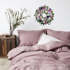 22" Artificial Flower Wreath Spring/Summer Floral Wreaths for Front Door with Roses Orchid Gardenia Dahlia Full and Elegant Decor for Inside Outside Wall Window Festival Party Wedding （White Purple） - Image 6