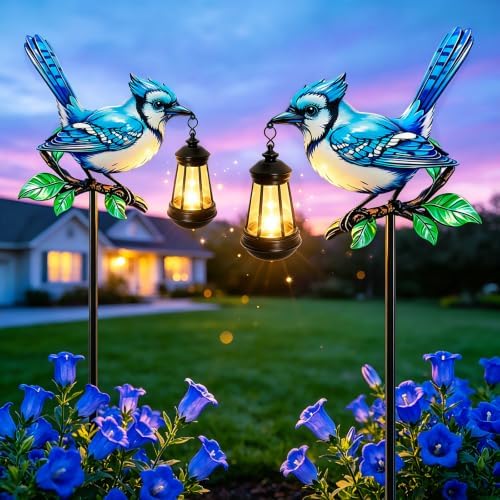 2 Pack Bule Jay Solar Lights Outdoor 31.5in Bule Bird Decor Garden Stakes by MRHEPHAESTUS