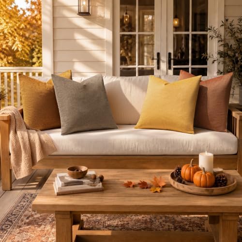 a moment Waterproof Throw Pillow Covers Set of 4,26x26 Inch Outdoor Stain Resistant Pet Friendly Pillowcases Cushion Covers for Patio Sofa and Living Room,Golden Oak - Image 7