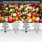 Nickel-Plated Christmas Stocking Holders 4-Pack with Snowflake & Tree Stand Colored Stones, Ideal for Fireplace & Shelf - Image 3