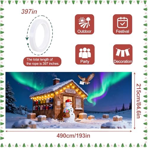 Christmas Garage Door Banner 7x16FT Snowman Post Office & Aurora Scene, Winter Garage Cover for Outdoor Holiday Decorations - Image 4