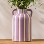 Ceramic Flower Vase with Handles, Modern Purple Striped Decorative Vase for Home Decor, 9.1" Art Floral Tall Flower Vases for Living Room & Kitchen, Mantel & Bookshelf, Centerpieces, Entryway by SUREYUESI