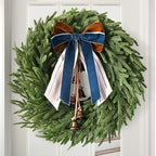 Christmas Decor, 22" Norfolk Pine Christmas Wreath with Bells and Ribbon by Zesua