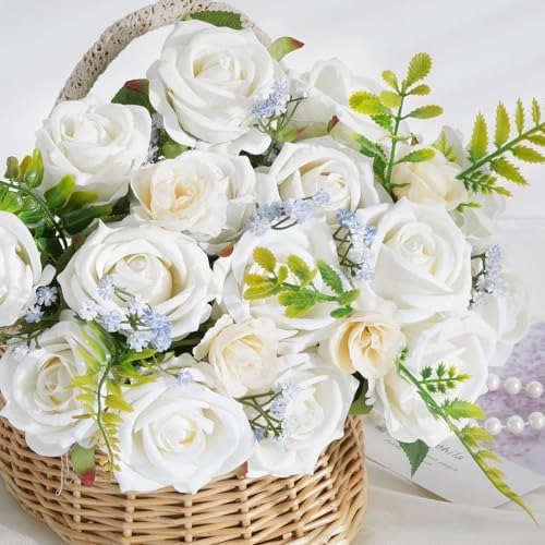 100Pcs White Roses Artificial Flowers, Real Touch Velvet Fake Roses Bouquet - Image 3